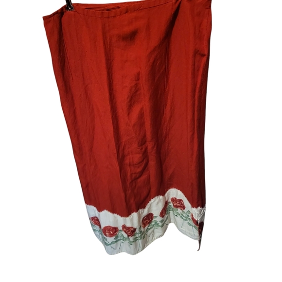 Vintage Ivy Maxi Red & White Skirt With Rose Detail Made In India Size 14 - Picture 2 of 6